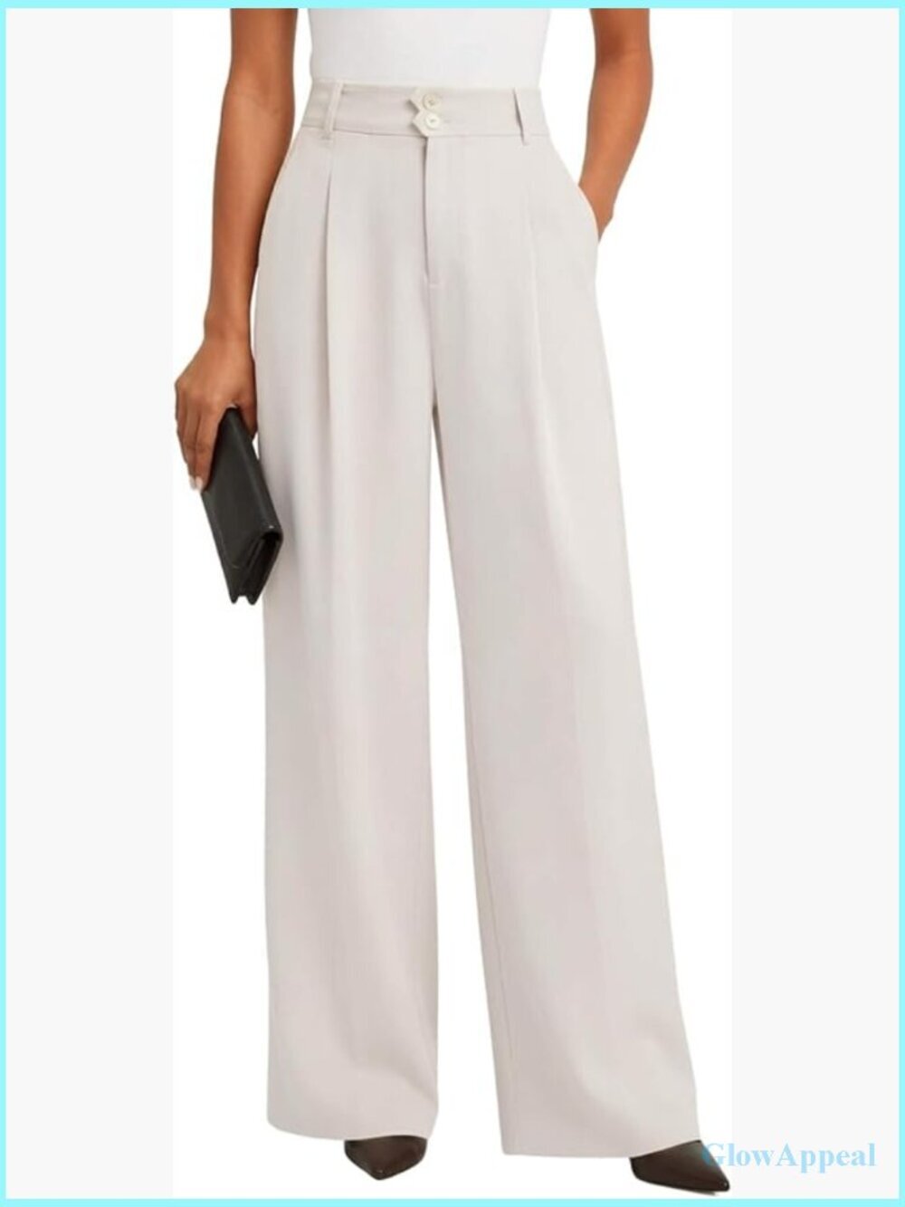 Wide Leg Palazzo Pants Business Casual High Elastic Waist Trousers with Pockets